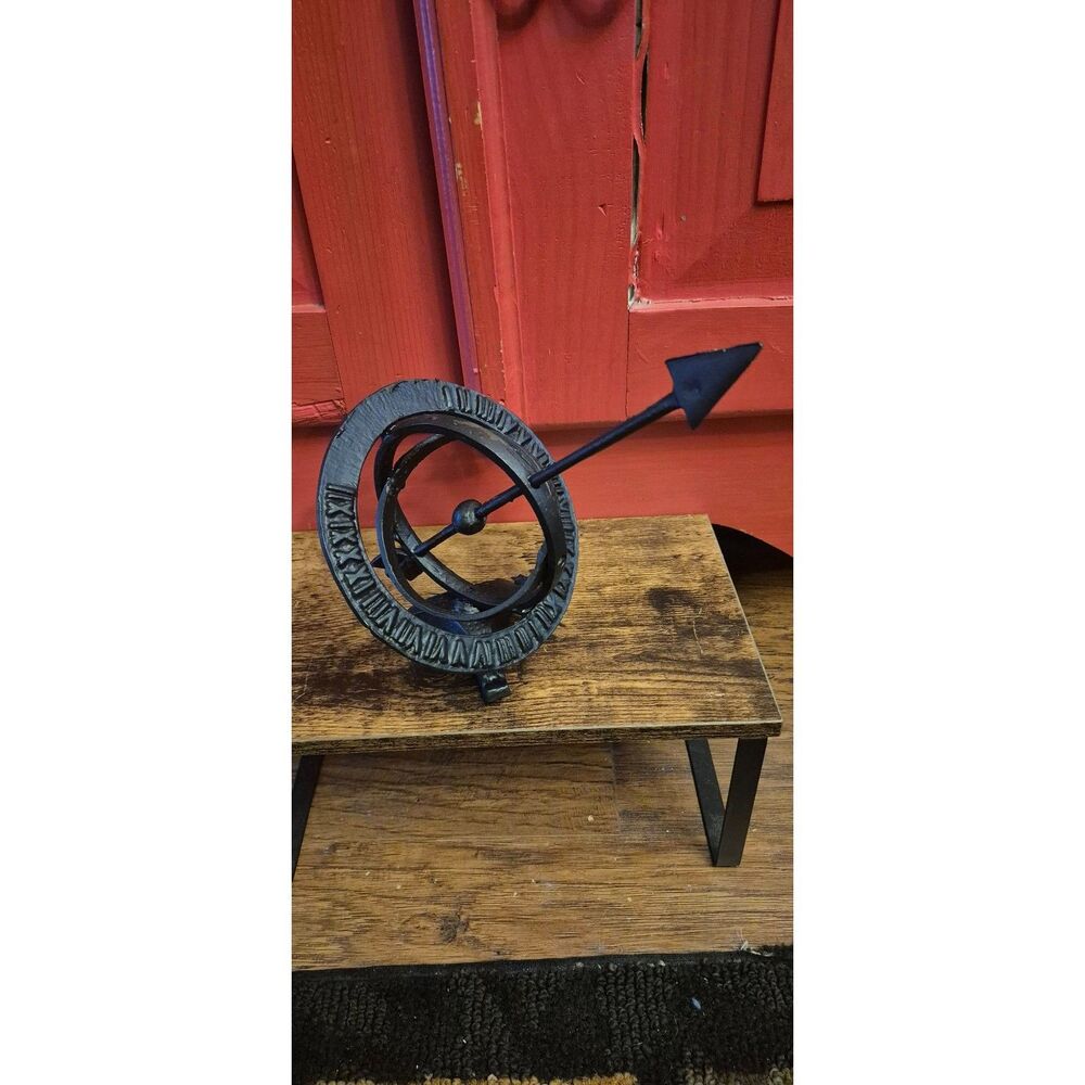 Cast Iron Nautical Celestial Sun Dial Roman Numeral Indoor Outdoor Sculpture EUC
